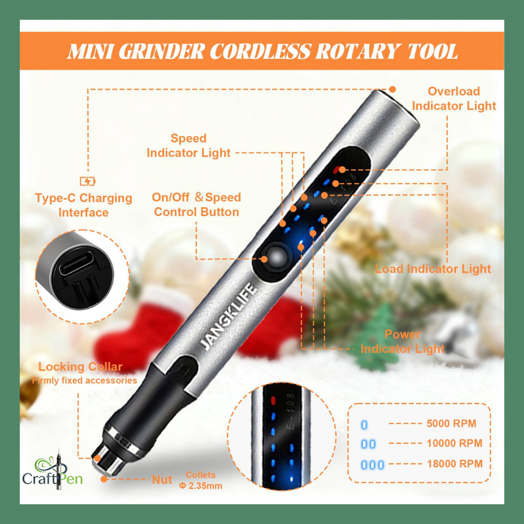 Craftpen Mini USB Rotary Tool with Jangklife™ Technology - Professional Kit for Engraving and Polishing